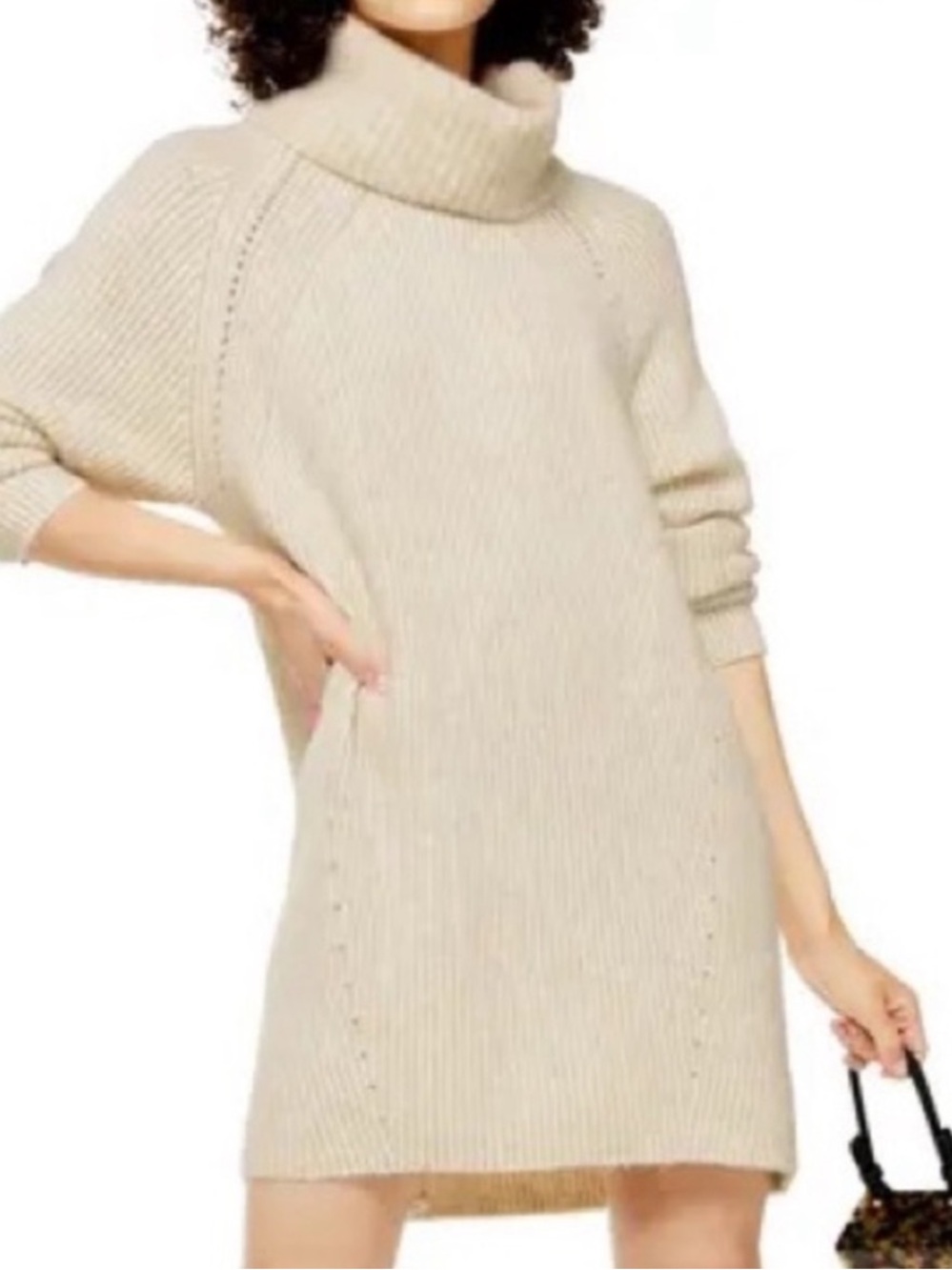 Topshop Turtleneck Sweater Dress in Oat (XS)
